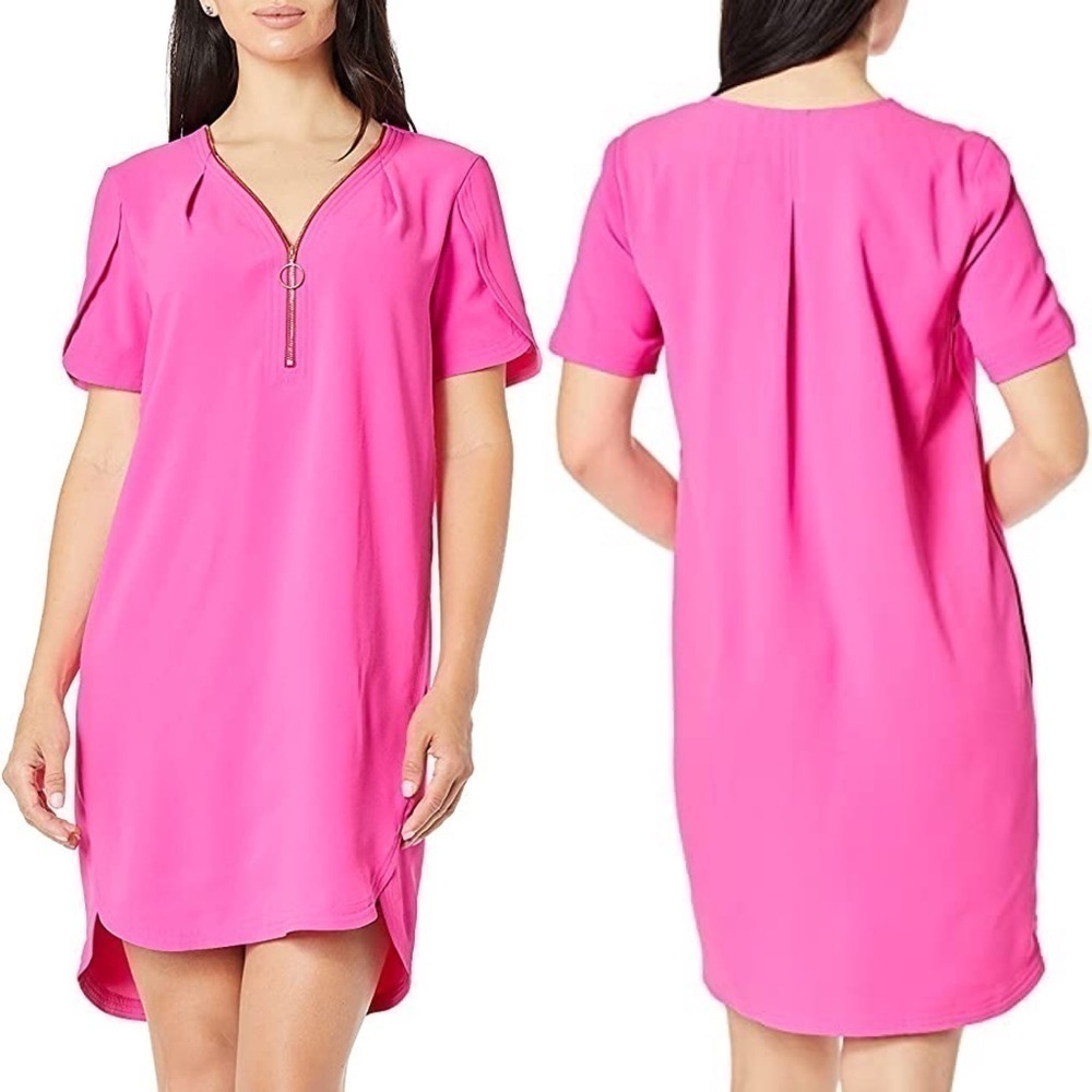 TRINA Turk Hot Pink Taliah Zipper Front Short Sleeve Dress